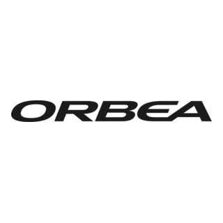 Schwarzes Orbea Schriftlogo auf grauem Hintergrund, sportlich und klar